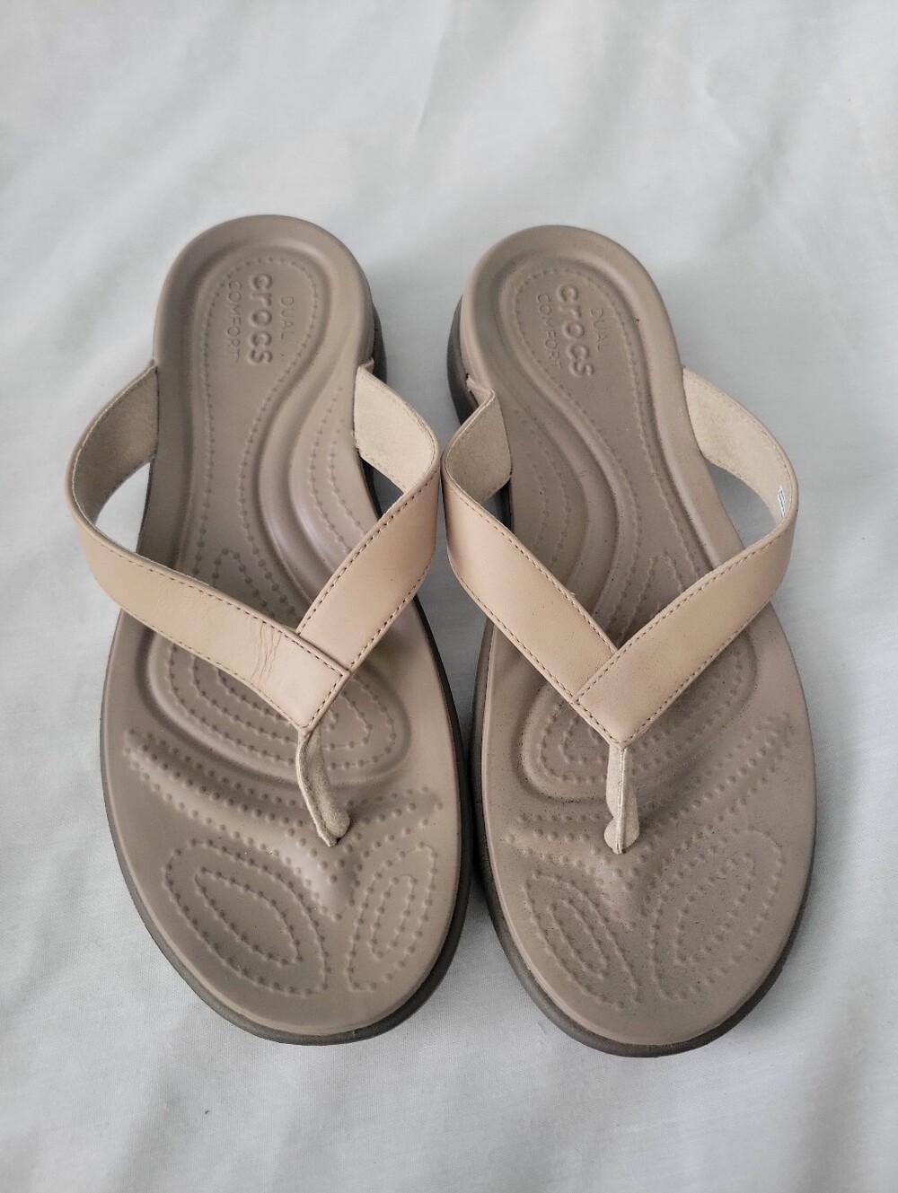 CROCS Women's Taupe Beige Thong Sandals Size 10W
